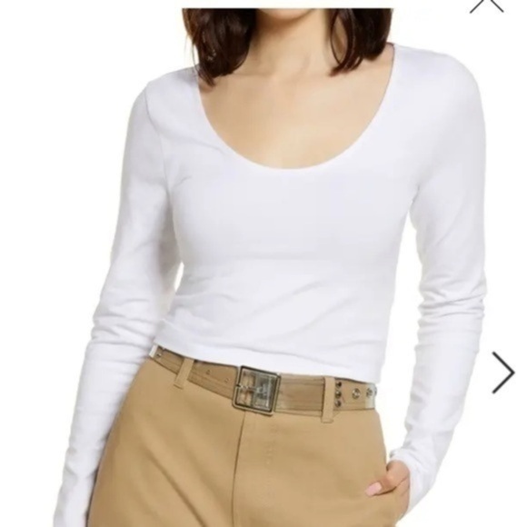 bp Tops - Nordstrom BP Crop Long Sleeve Scoop Neck T Shirt Tan Medium